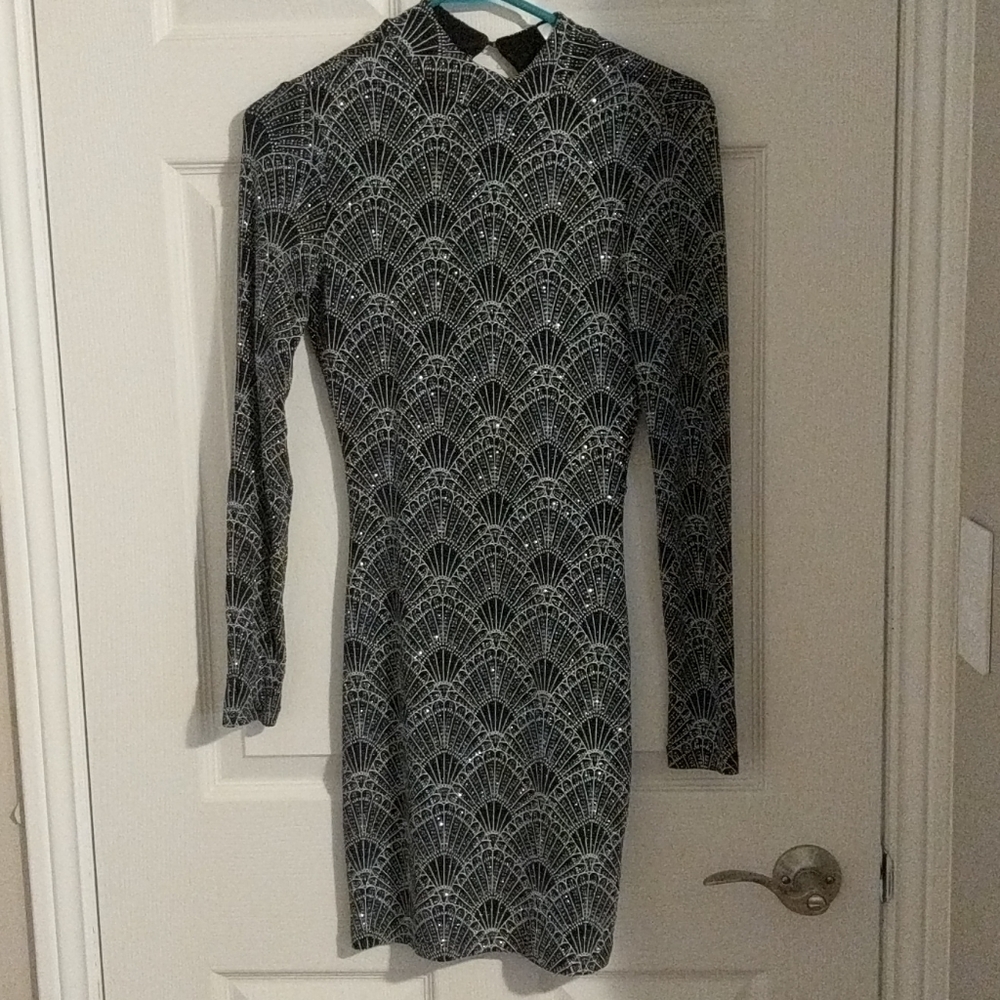 Sparkly mock neck mini dress